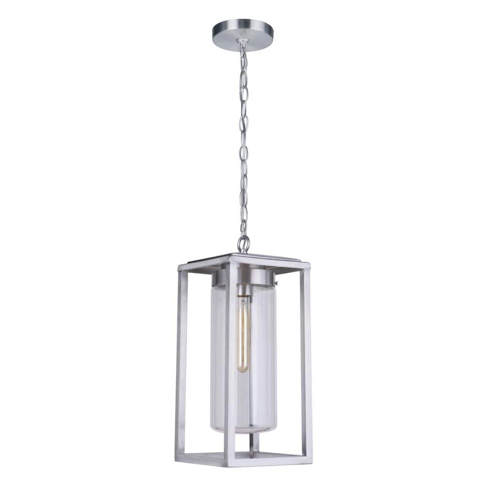Neo 18 in. 1 Light Satin Aluminum Finish Dimmable Outdoor Pendant Light with Clear Glass Shade, No Bulbs Included price history on PriceWatchPro