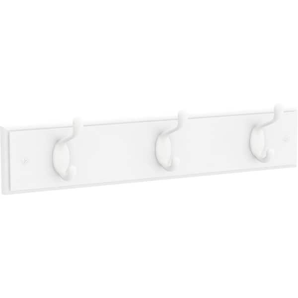 Home Decorators Collection Flared Tri-Hook Wall Mounted Pure White 5-5/32 in. H x 27 in. L, MDF and Zinc, 35 lb. Capacity Coat Rack, 4-White Hooks