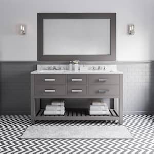60 in. W x 21.5 in. D Vanity in Cashmere Grey with Marble Vanity Top in Carrara White and Mirror