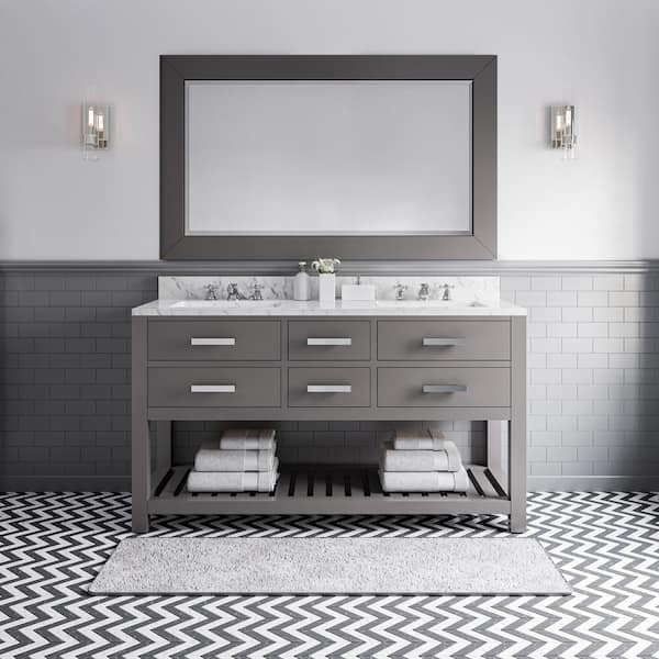Water Creation 60 in. W x 21.5 in. D Vanity in Cashmere Grey with Marble Vanity Top in Carrara White and Mirror