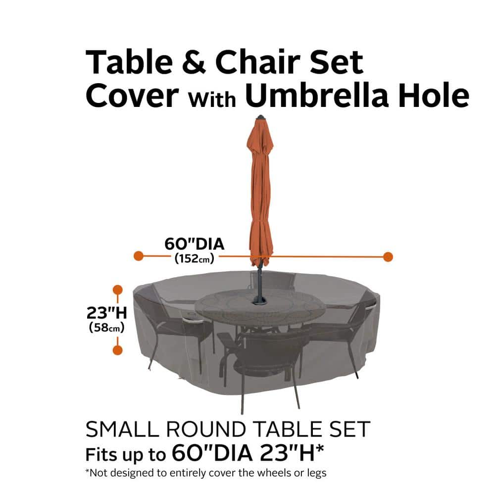 Ravenna Brown and Off-White Round Patio Table & Chair Set Cover with Umbrella Hole