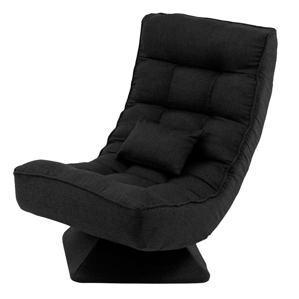 Black polyester swivel floor chair on a white background