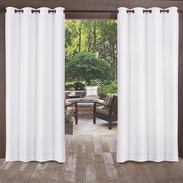 Biscayne Winter White Solid Light Filtering Grommet Top Indoor/Outdoor Curtain, 54 in. W x 108 in. L (Set of 2)
