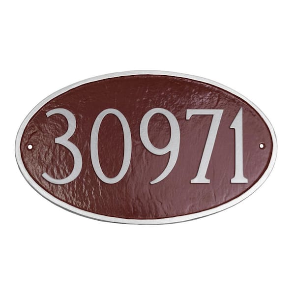 Classic Oval Standard Address Sign Plaque - Brick Red/Silver
