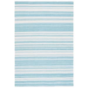 Striped Kilim Turquoise/Ivory 4 ft. x 6 ft. Abstract Striped Area Rug