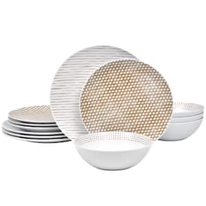Khaki Hammock Coupe Porcelain 12-Piece Dinnerware Set, Service for 4