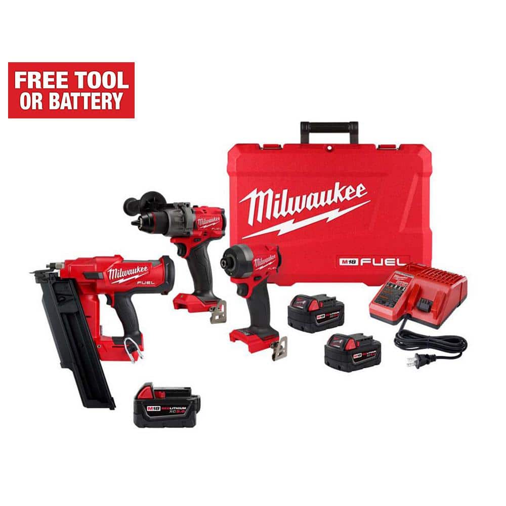 Milwaukee M18 FUEL 18V Lithium-Ion Brushless Cordless Combo Kit w/M18 FUEL 3-1/2 in. 21 Degree Framing Nailer & 5.0ah Battery