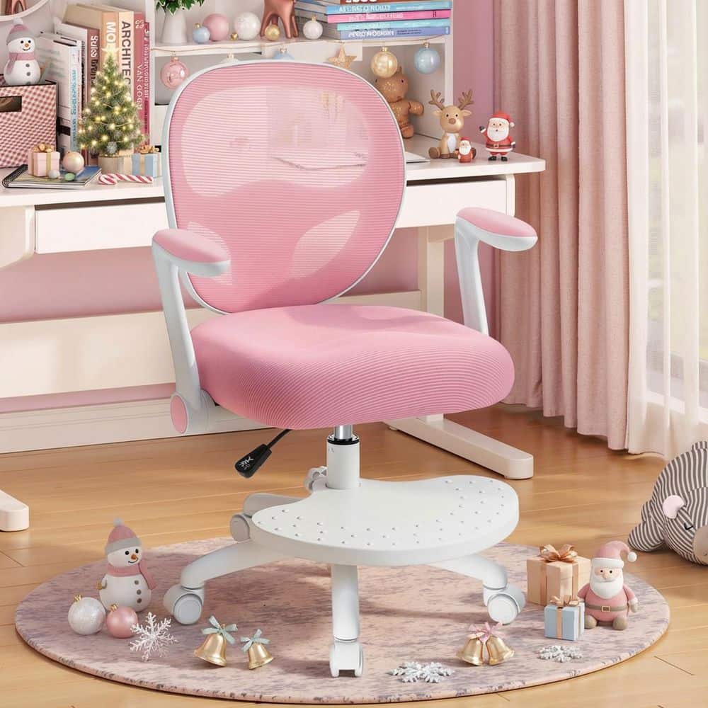 Mesh Fabric Swivel Ergonomic Task Chair in Pink with Arms
