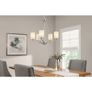 Westridge 5-Light Brushed Nickel Chandelier Light Fixture with Frosted Glass Shades