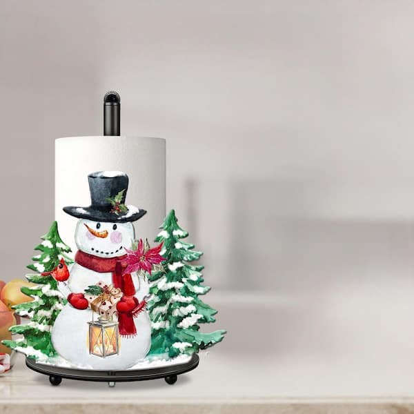 Christmas Snowman Countertop Green Metal Paper Towel Holder, Non-Slip Design for Kitchen Bathroom Festive Gifts Decor