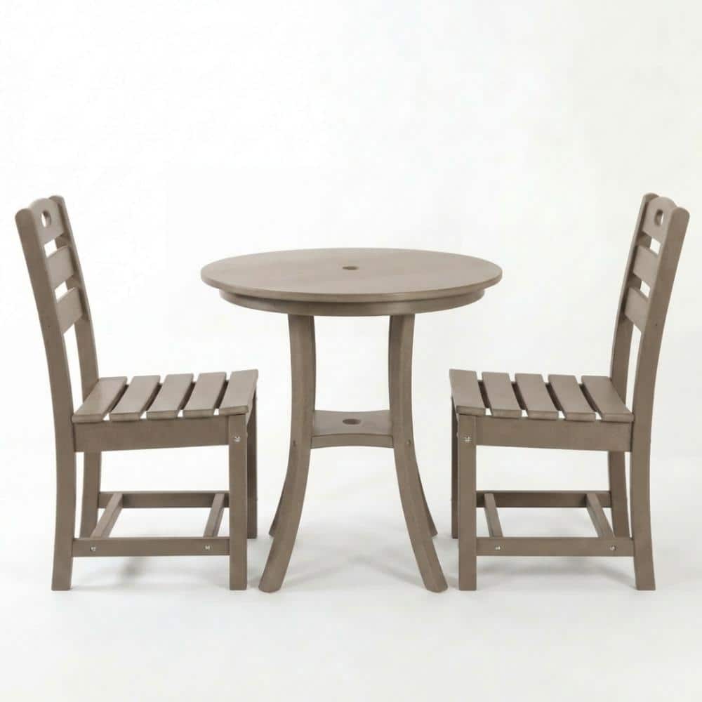 Antique Brown 3-Piece HDPE Outdoor Patio Bistro Set with Round Table and 2 Chairs for Patios price history on PriceWatchPro