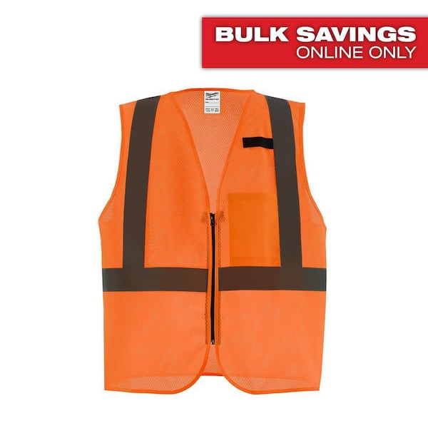 Large/X-Large Orange Class 2 High Visibility Mesh Safety Vest with 1 Pocket