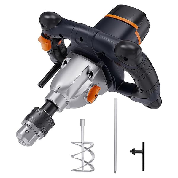 KIWDZFU 13 A Single Paddle Concrete Mortar Mixer with Soft Start and 5/8 Keyed Chuck Includes Large Spiral Mixing Paddle
