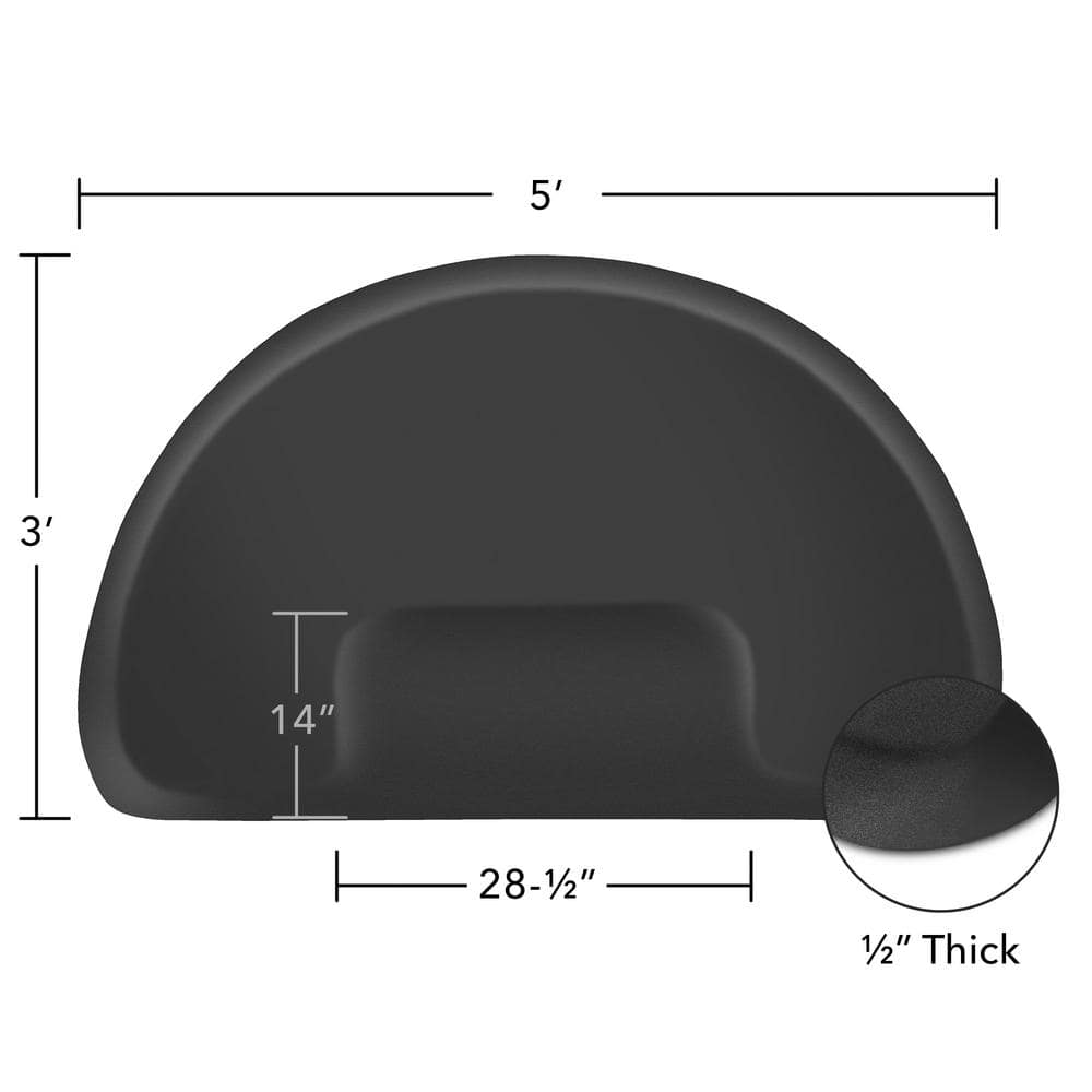 Black Polyurethane Semi-Circle Anti-Fatigue Salon Mat 3'x5'
