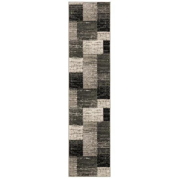 Home Decorators Collection Paramount Gray 2 ft. x 8 ft. Plaid Runner Rug