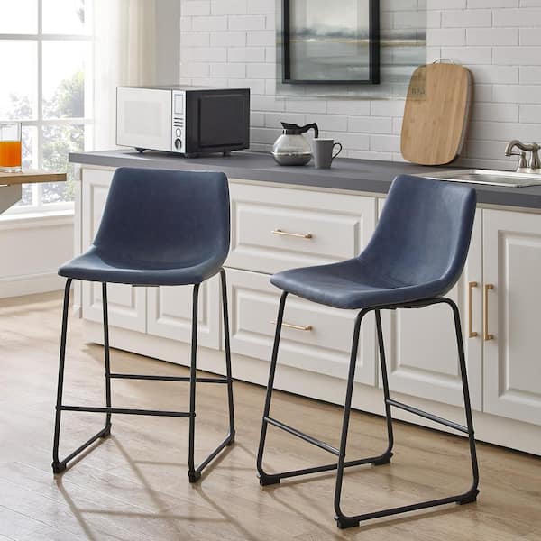 Blue Faux Leather Bar Stools Hot, Blue Faux Leather Bar Stools