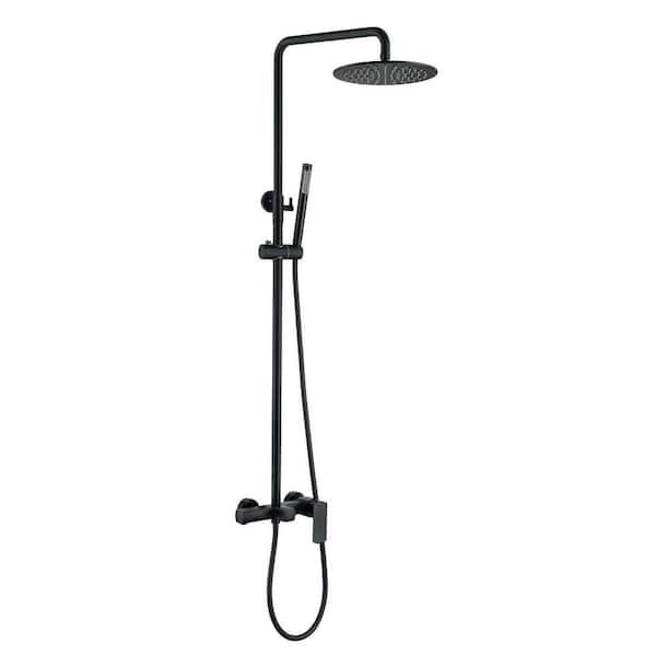 Single Handle 1-Spray Exposed Pipe Tub and Shower Faucet Wall Mount Shower System 1.8 GPM in. Matte Black Valve Included