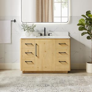 Serene 48 in. Single Freestanding Nature Brown Bath Vanity with Grain White Engineered Stone Top Assembled