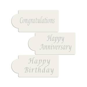 Congratulations, Happy Anniversary, Happy Birthday Cake Stencil Bundle (3 Patterns)