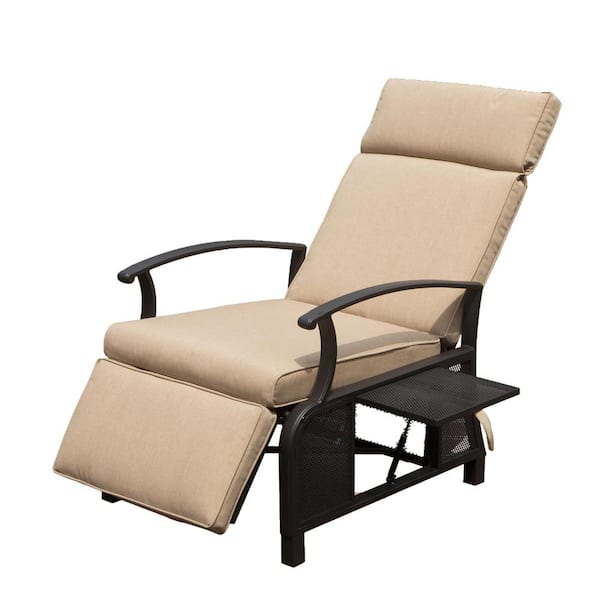 Adjustable Patio Recliner Chair Metal Outdoor Lounge Chair with Beige Cushions