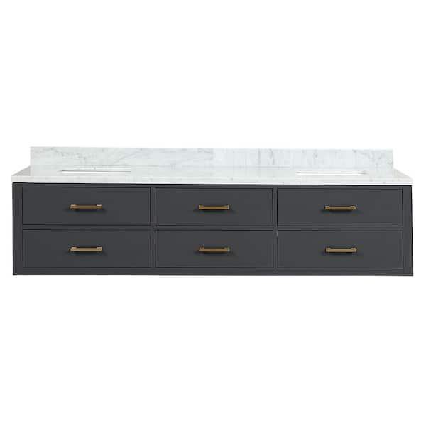 Sherman 80 in W x 22 in D Black Double Bath Vanity and Carrara Marble Top