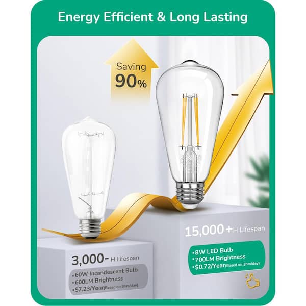 EDISHINE 60-Watt Equivalent ST64 Dimmable Edison LED Light Bulb