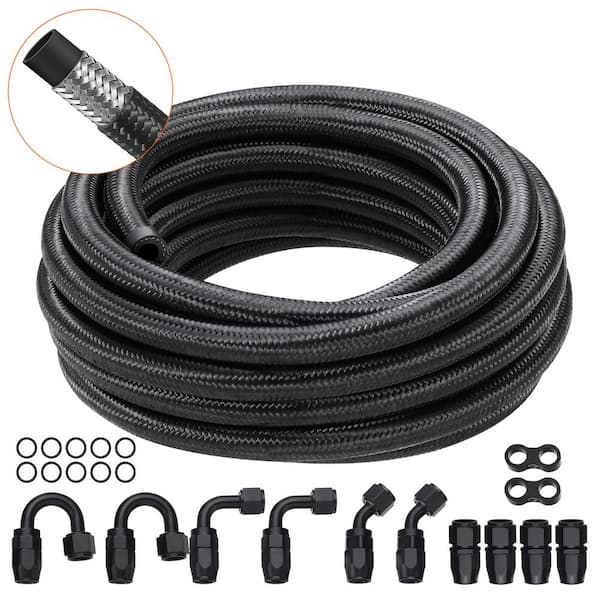 SKYSHALO 6AN Fuel Line Kit, 20 FT Fuel Hose Kit, 0.34 in. Nylon Stainless Steel Braided Fuel Line Oil/Gas Hose End Fitting Kit