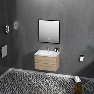 Angela 30 in. W x 18.7 in. D x 20.5 in. H Wall Mounted Bathroom Vanity in Natural Oak with Glossy White Basin
