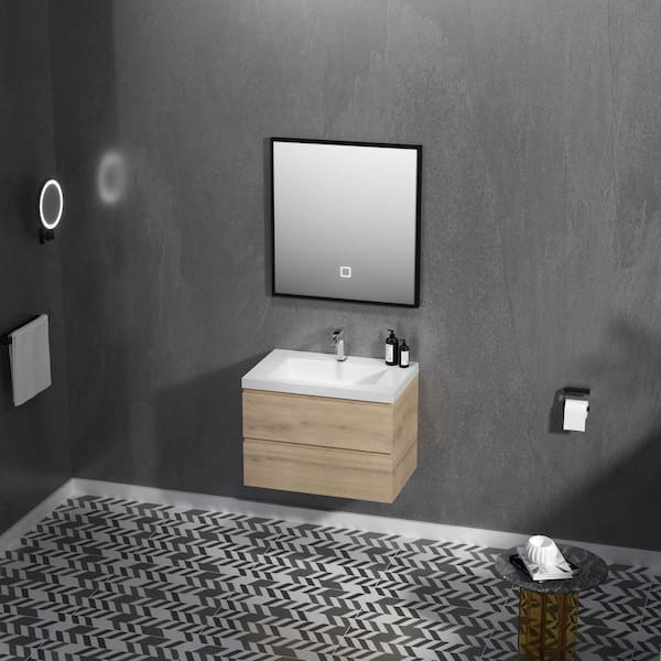 Angela 30 in. W x 18.7 in. D x 20.5 in. H Wall Mounted Floating Vanity in Natural Oak with Glossy White Basin