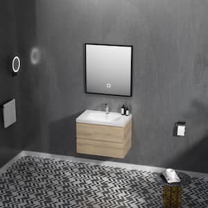 Angela 30 in. W x 18.7 in. D x 20.5 in. H Wall Mounted Bathroom Vanity in Natural Oak with Glossy White Basin