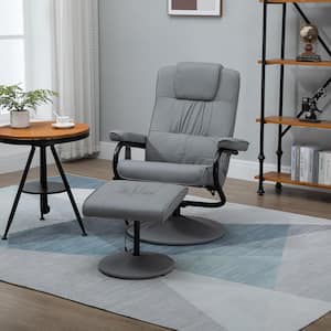 Gray Massaging Faux Leather Recliner Chair and Ottoman Set, Swivel Vibration Massage Lounge Chair with Remote Control
