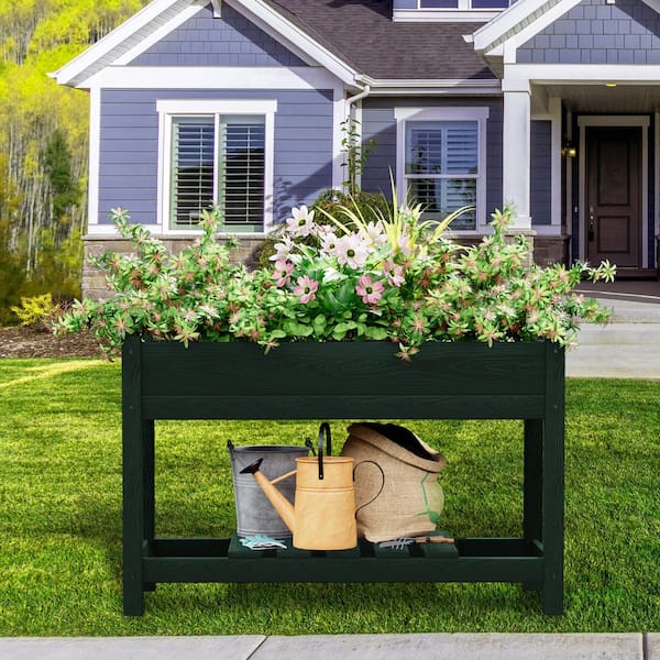 JEAREY 45 in. x 18 in. x 29 in. Outdoor Plastic Raised Garden Bed in Green, Elevated Planter for Herbs, Vegetables and Flowers