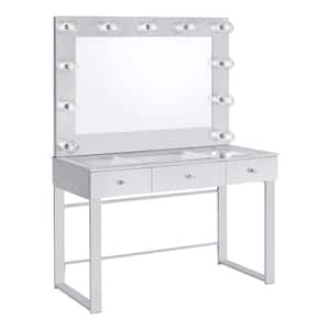 Umbridge 2-Piece Chrome and White 3-Drawers Makeup Vanity with Lighting