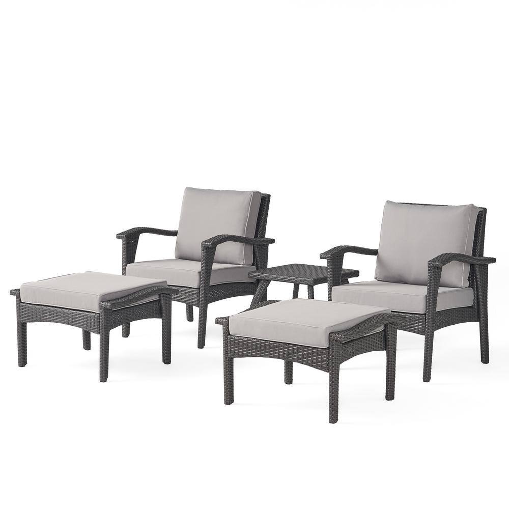 Honolulu 5pc Wicker Patio Seating Set with Cushions - Gray - Christopher Knight Home