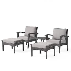 Honolulu Grey 5-Piece Faux Rattan Outdoor Patio Conversation Set with Silver Gray Cushions