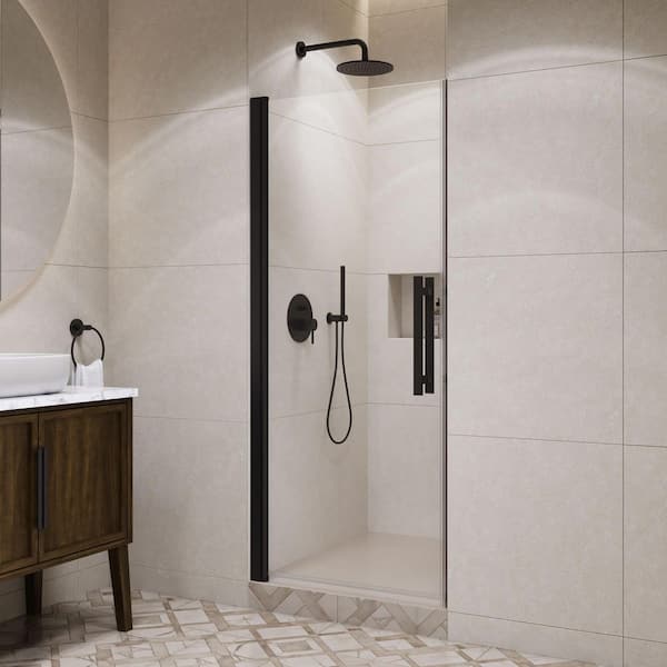 Pasadena 31 5/8 in. to 33 in. W x 72 in. H Pivot Alcove Frameless Shower Door in Black
