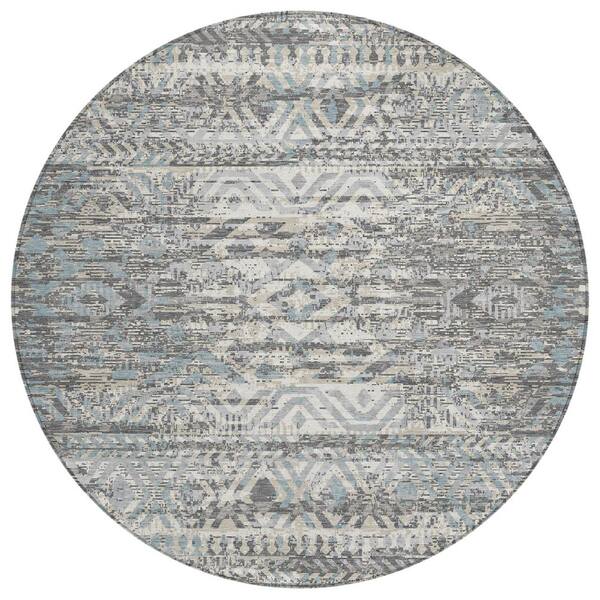 Chantille Machine Washable Indoor/Outdoor Abstract ACN3161 Gray 8 ft. x 8 ft. Round Rug