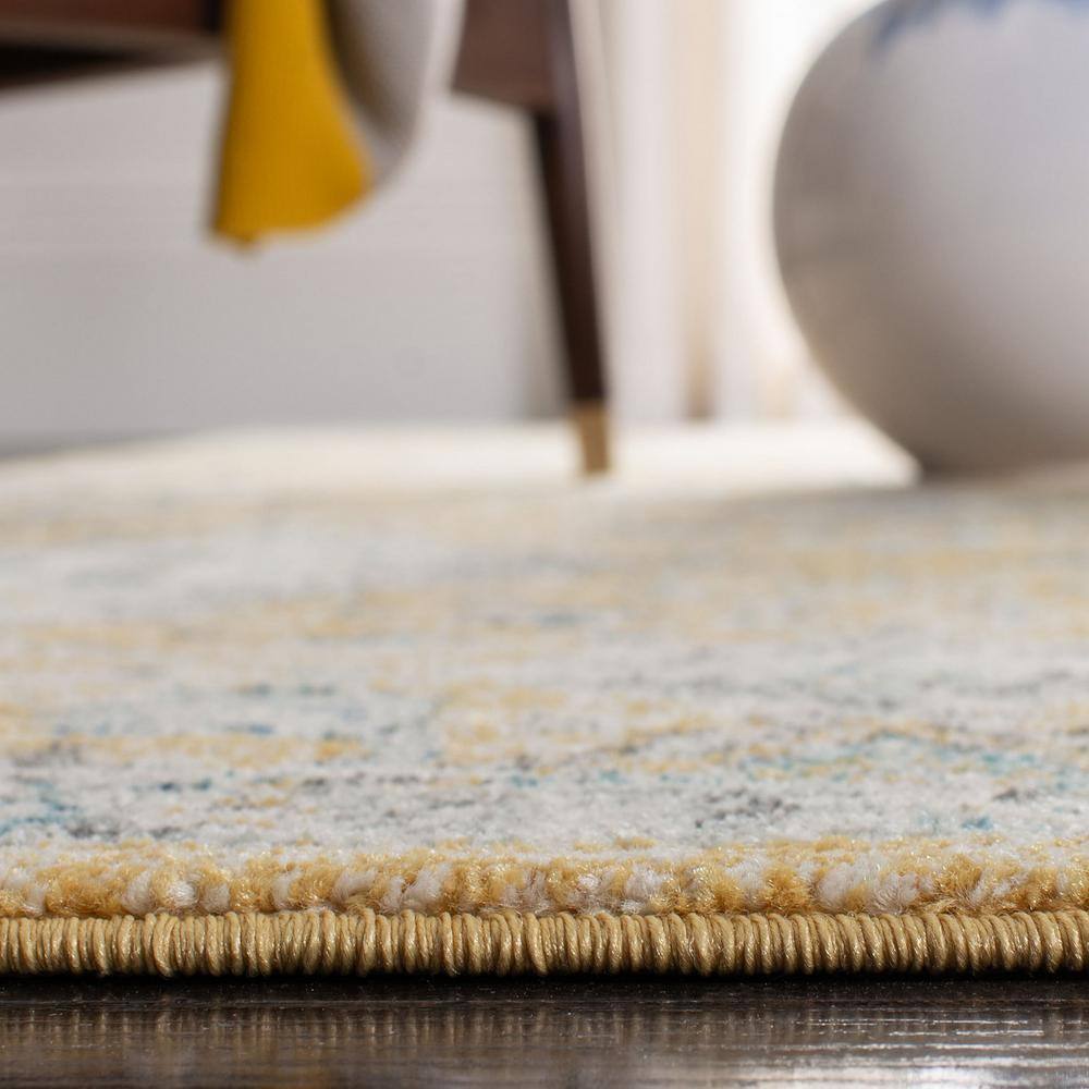Gold and Ivory High Pile Synthetic Rectangular Rug