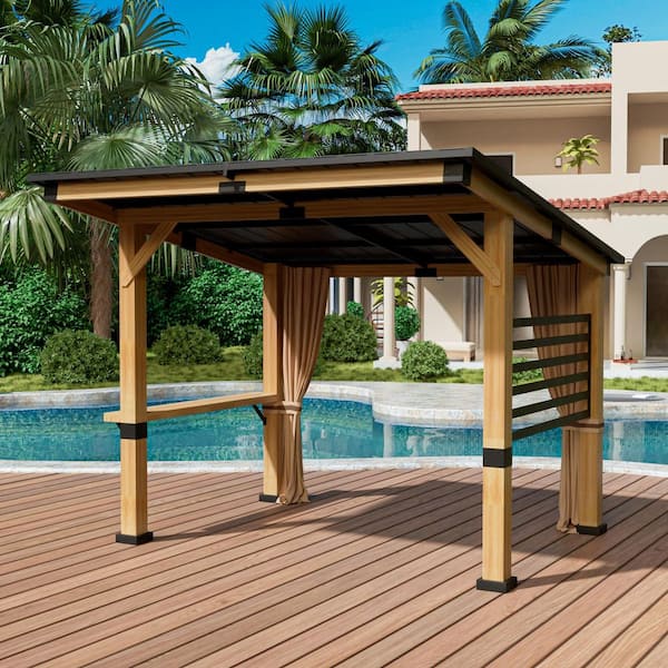 MeetLeisure 12 ft. x 10 ft. Cedar Wood Outdoor Patio Hardtop Gazebo with Galvanized Steel Roof