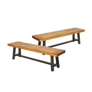 Outdoor Carlisle Benches, Sandblasted Brown + Rustic Metal (Set of 2)  Ottoman