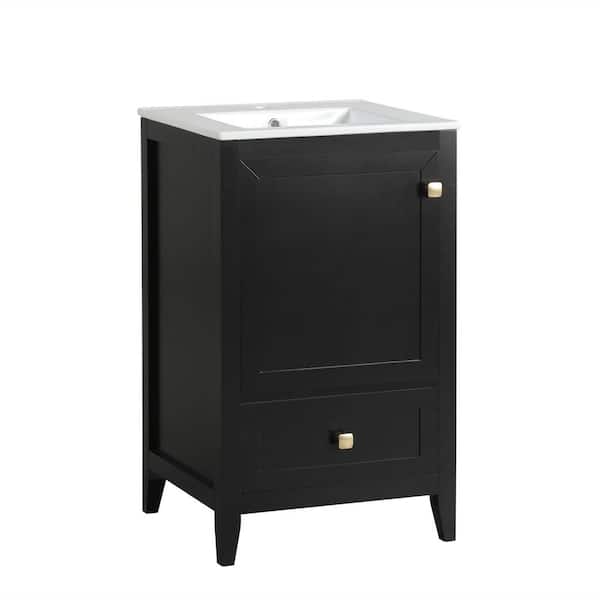 20 in. Single Sink Freestanding Black Bath Vanity with White Ceramic Top Unassembled