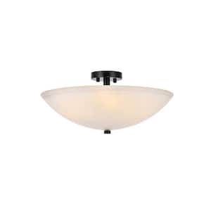 Timless Home 19.7 in. 3-Light School House Black and Frosted White Flush Mount with No Bulbs Included