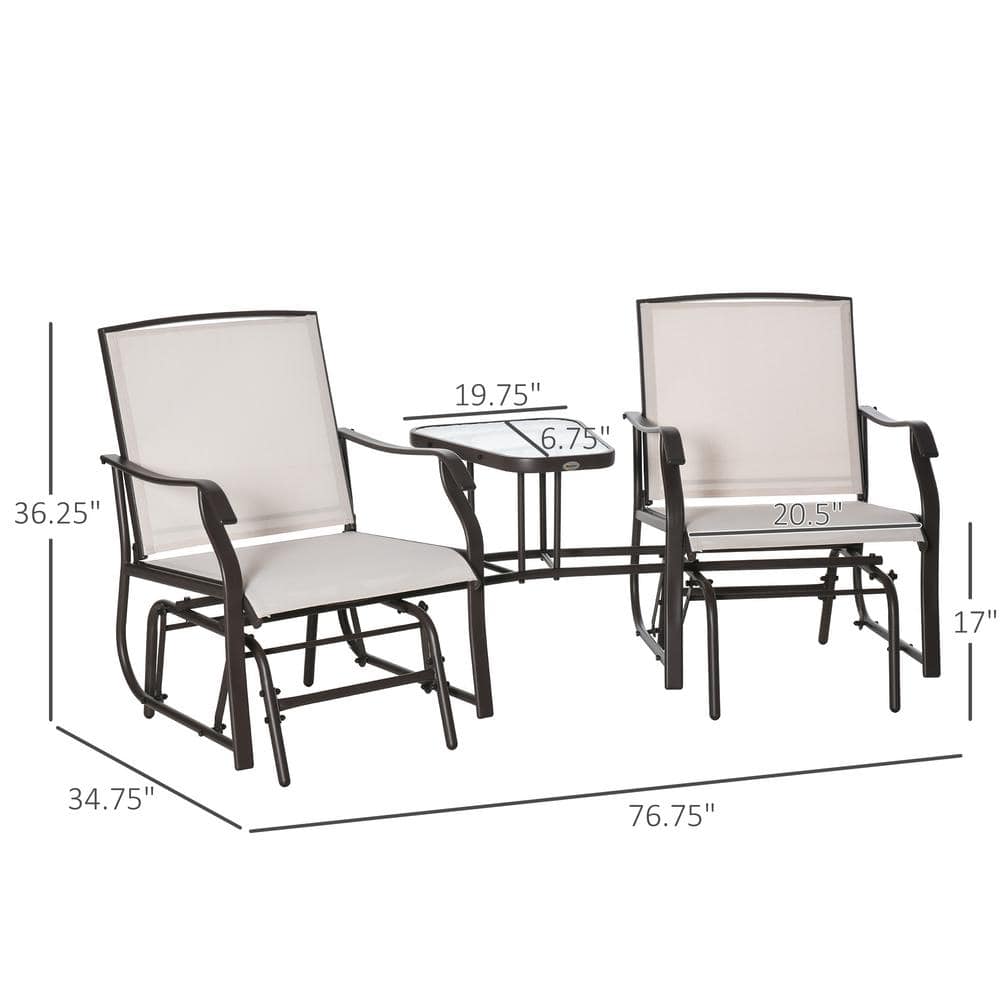 Sunset Breeze 2-Seat Steel Outdoor Glider with Tempered Glass Table - Beige