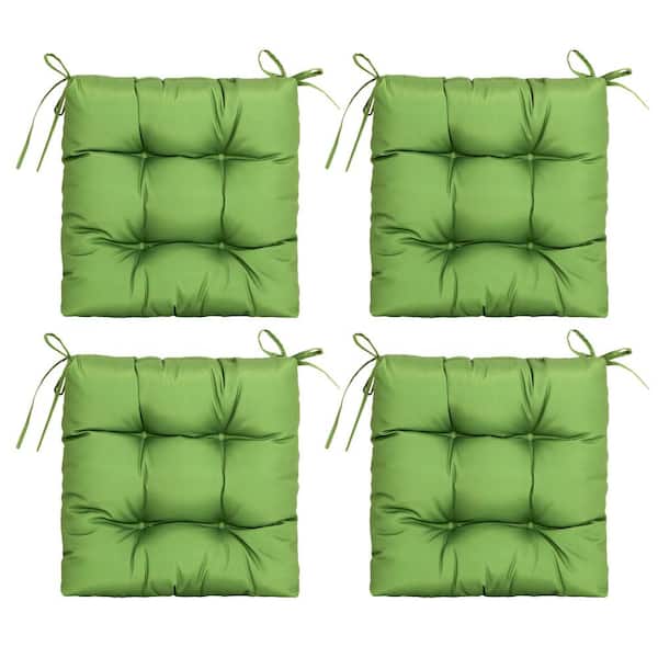 ARTPLAN Outdoor Seat Cushions, Set of 4, Patio Seat Chair Cushions 19"x19"x4" with Ties, for Outdoor Dinning chair, Kale Green