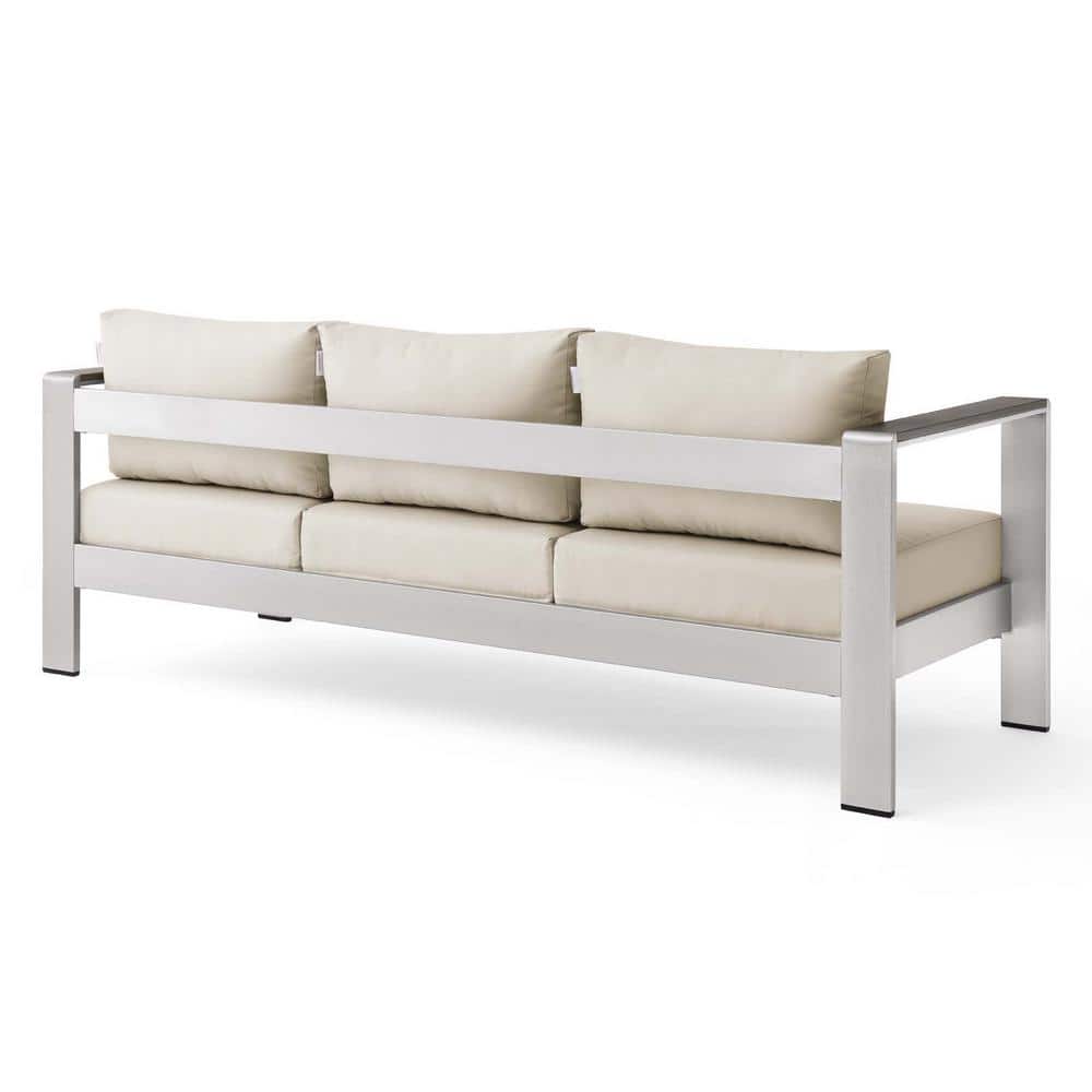 Modern Silver Beige Aluminum Outdoor Patio Sofa with Cushions