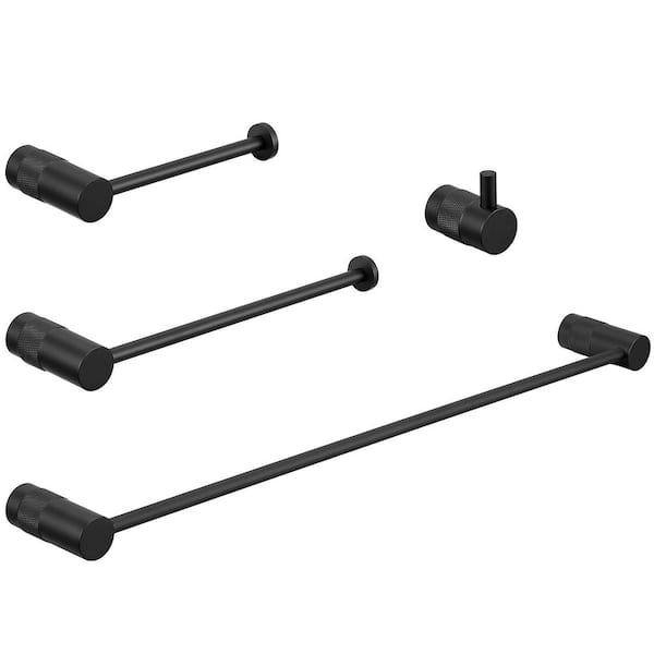 HOMEMYSTIQUE Bathroom Hardware Set 4-Piece Bath Hardware Set with Towel Bar Robe Hook,Toilet Paper Holder in Matte Black
