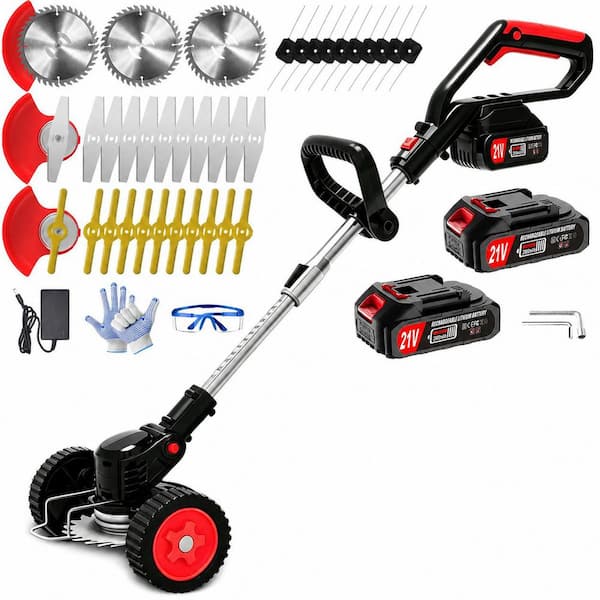 47 in. 21-Volt Cordless Electric Edger 3-in-1 Grass Trimmer and Brush Cutter w/Metal Blades and Wheels for Garden Yard