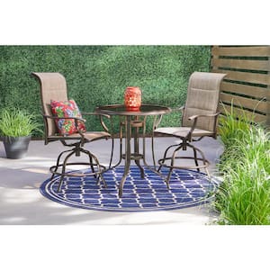 Riverbrook Espresso Brown 3-Piece Outdoor Patio Aluminum Round Padded Sling Swivel Balcony Bistro Set