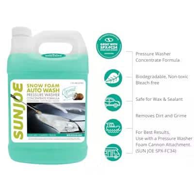 Sun Joe - 1 Gal. Premium Snow Foam Pressure Washer Rated Car Wash Soap and Cleaner, Coconut