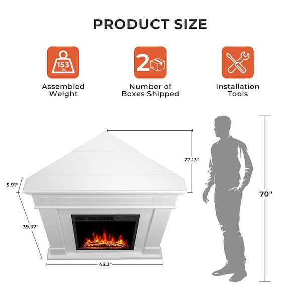 R.W.FLAME 43 in. Corner Freestanding Wooden Electric Fireplace in